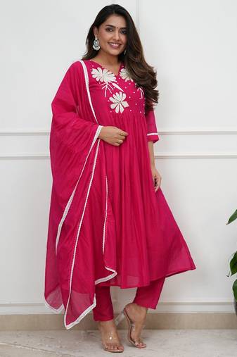 Pink roman silk embroidered embroiderd stitched suit