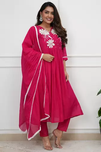 Pink roman silk embroidered embroiderd stitched suit