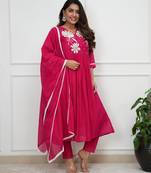 Pink roman silk embroidered embroiderd stitched suit