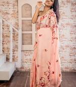 pink embroidered faux silk blend blend hand embroidery all seasons sarees