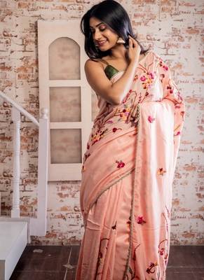pink embroidered faux silk blend blend hand embroidery all seasons sarees 2