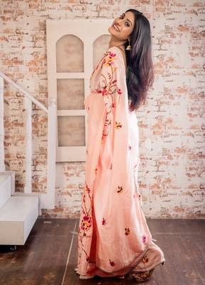 pink embroidered faux silk blend blend hand embroidery all seasons sarees 3