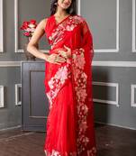 red embroidered organza hand embroidery all seasons sarees