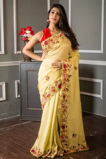 green embroidered faux silk blend blend hand embroidery all seasons sarees