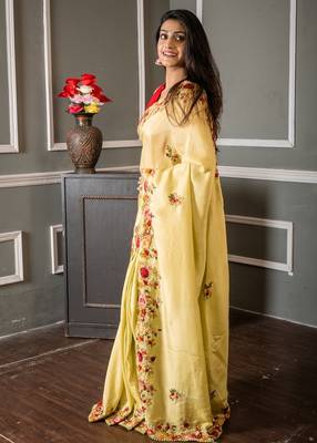 green embroidered faux silk blend blend hand embroidery all seasons sarees 3