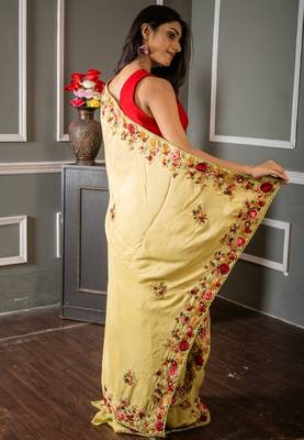 green embroidered faux silk blend blend hand embroidery all seasons sarees 4