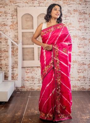 magenta hand woven tussar hand embroidery all seasons sarees 1