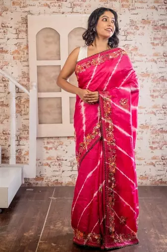 magenta hand woven tussar hand embroidery all seasons sarees