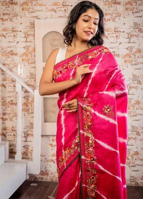magenta hand woven tussar hand embroidery all seasons sarees 2