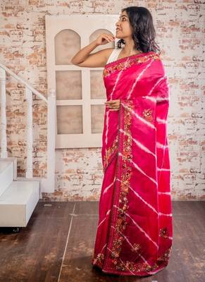 magenta hand woven tussar hand embroidery all seasons sarees 3