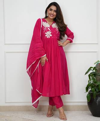 Pink roman silk embroidered embroiderd stitched suit 3