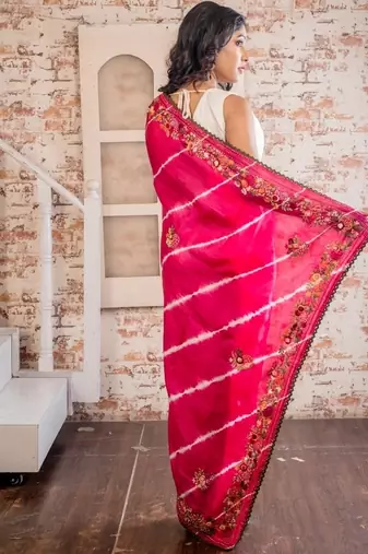 magenta hand woven tussar hand embroidery all seasons sarees