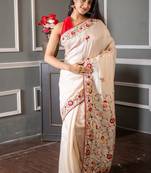 off white hand woven tussar hand embroidery all seasons sarees