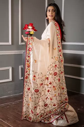 off white hand woven tussar hand embroidery all seasons sarees