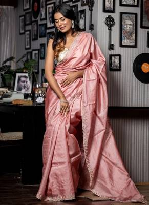 pink hand woven tussar zari work all seasons sarees 1