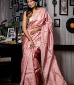 pink hand woven tussar zari work all seasons sarees