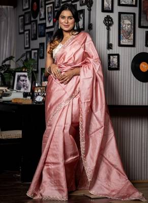 pink hand woven tussar zari work all seasons sarees 2