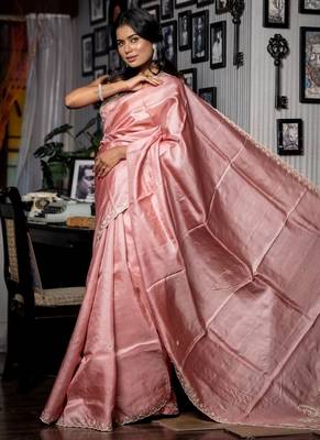 pink hand woven tussar zari work all seasons sarees 3