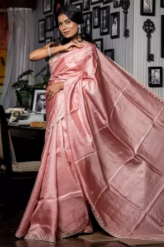 pink hand woven tussar zari work all seasons sarees