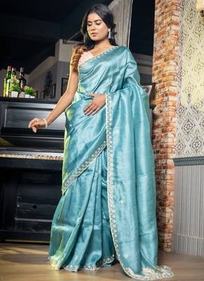 blue hand woven tussar zari work all seasons sarees 1