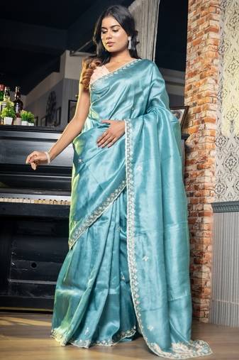 blue hand woven tussar zari work all seasons sarees