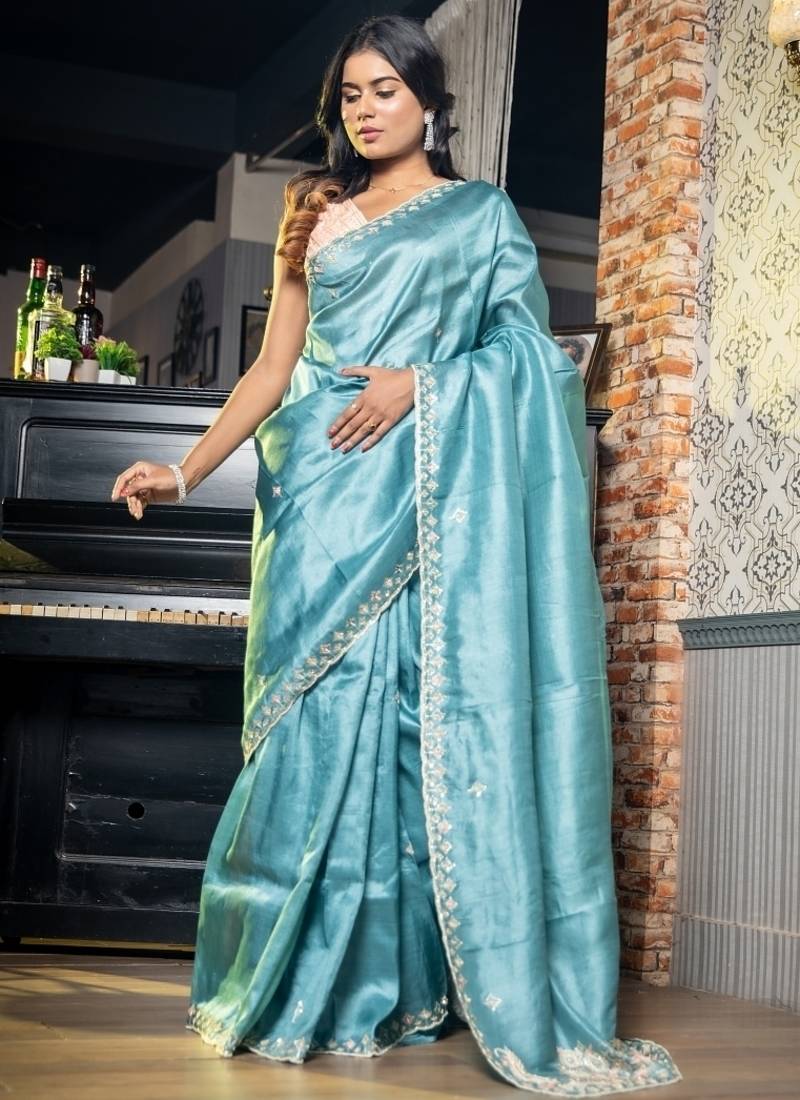 blue hand woven tussar zari work all seasons sarees
