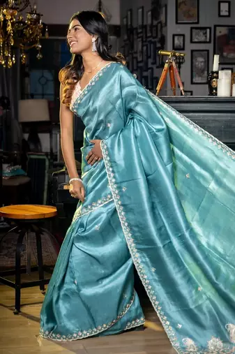 blue hand woven tussar zari work all seasons sarees