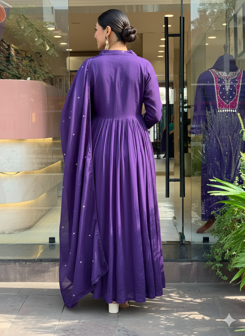 Lavender roman silk embroidered embroiderd stitched suit