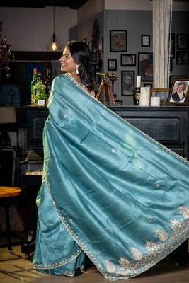 blue hand woven tussar zari work all seasons sarees 4