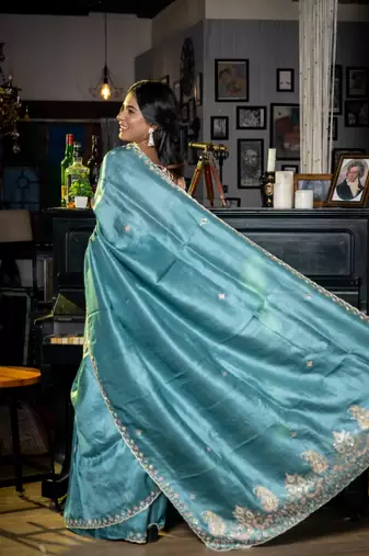 blue hand woven tussar zari work all seasons sarees
