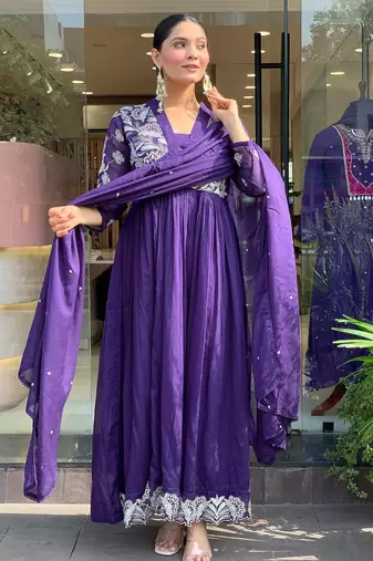 Lavender roman silk embroidered embroiderd stitched suit