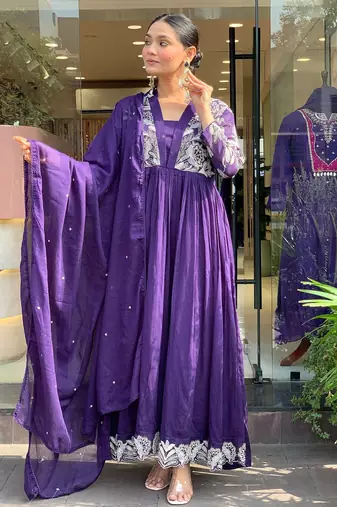 Lavender roman silk embroidered embroiderd stitched suit