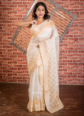 multicolor woven organza resham embroidery all seasons sarees 1
