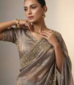 Grey Color Embroidery Work Of Beads & Sequins Work Fendy Satin Silk Blend Saree