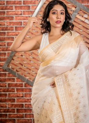 multicolor woven organza resham embroidery all seasons sarees 2