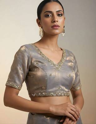 Grey Color Embroidery Work Of Beads & Sequins Work Fendy Satin Silk Blend Saree 3