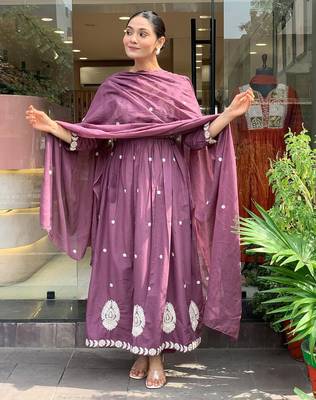 Purple p v chanderi embroidered embroiderd stitched suit 4