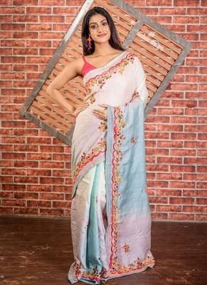 multicolor hand woven tussar hand embroidery all seasons sarees 1
