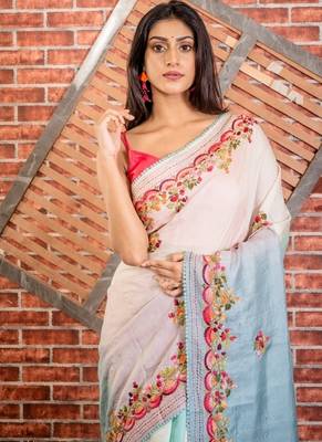 multicolor hand woven tussar hand embroidery all seasons sarees 2