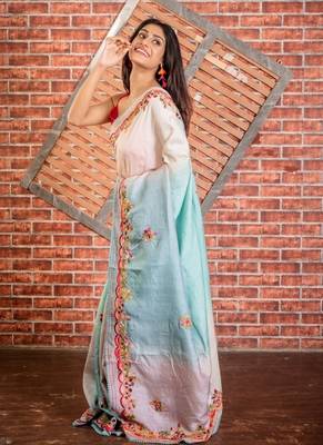 multicolor hand woven tussar hand embroidery all seasons sarees 3