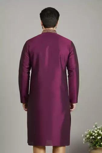 Magenta embroidered dupion silk kurta