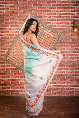 multicolor hand woven tussar hand embroidery all seasons sarees 4