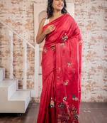 red hand woven tussar hand embroidery all seasons sarees