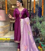 Purple chanderi embroidered festive wear salwar kameez