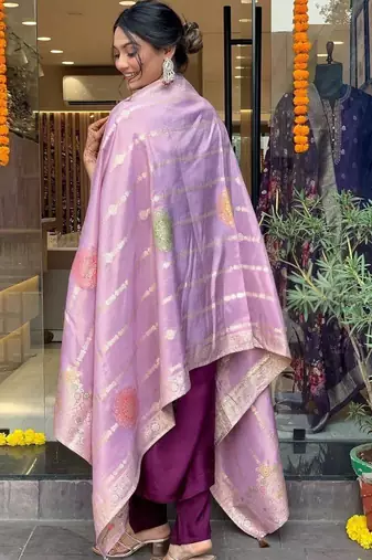 Purple chanderi embroidered festive wear salwar kameez