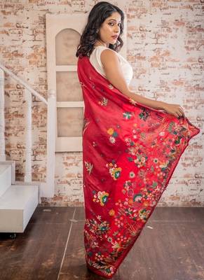 red hand woven tussar hand embroidery all seasons sarees 4