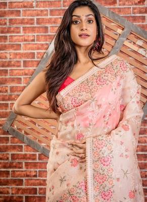 pink woven organza zari work all seasons sarees 2