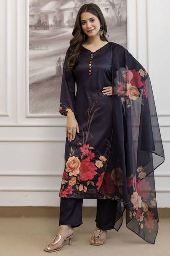 Black assam silk embroidered festive wear salwar kameez