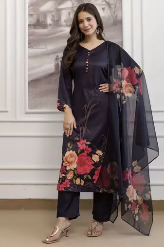Black assam silk embroidered festive wear salwar kameez