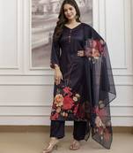 Black assam silk embroidered festive wear salwar kameez